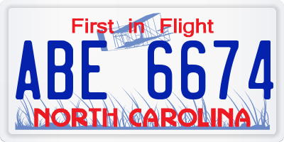 NC license plate ABE6674