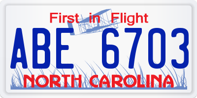 NC license plate ABE6703