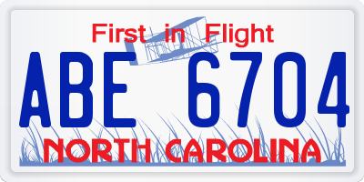NC license plate ABE6704