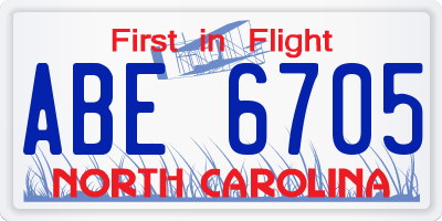 NC license plate ABE6705