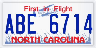 NC license plate ABE6714