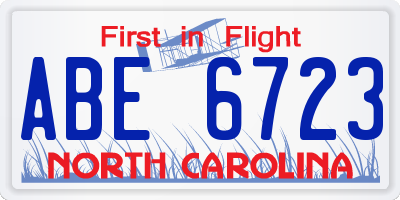 NC license plate ABE6723