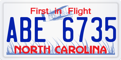 NC license plate ABE6735