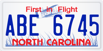 NC license plate ABE6745