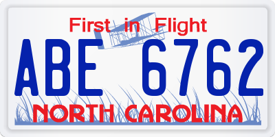 NC license plate ABE6762