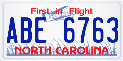 NC license plate ABE6763