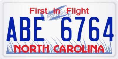 NC license plate ABE6764