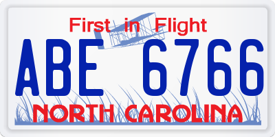 NC license plate ABE6766