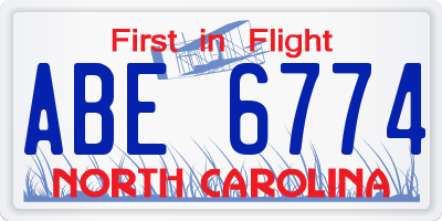 NC license plate ABE6774