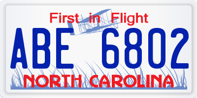NC license plate ABE6802