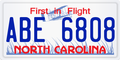 NC license plate ABE6808