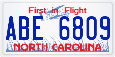 NC license plate ABE6809