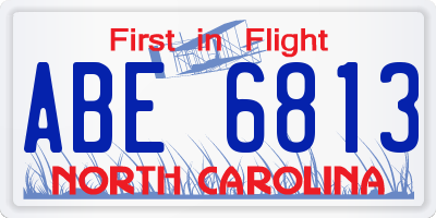 NC license plate ABE6813