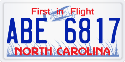 NC license plate ABE6817
