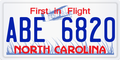 NC license plate ABE6820