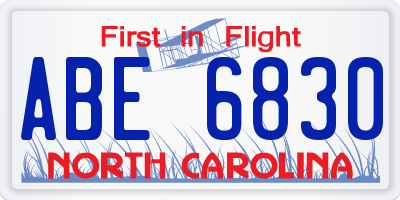 NC license plate ABE6830
