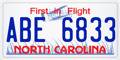 NC license plate ABE6833