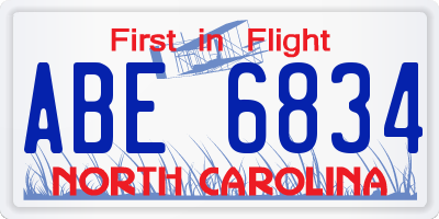 NC license plate ABE6834