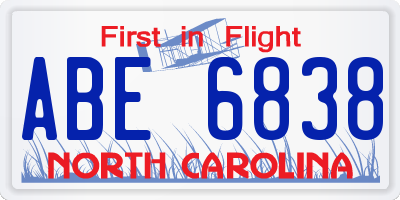 NC license plate ABE6838
