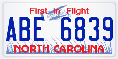 NC license plate ABE6839