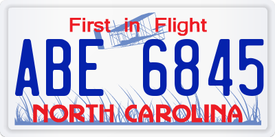 NC license plate ABE6845