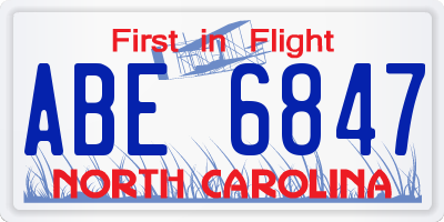 NC license plate ABE6847