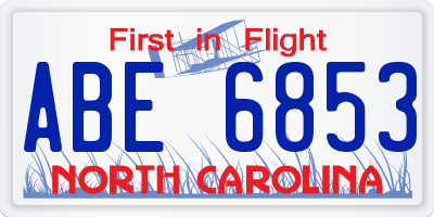 NC license plate ABE6853