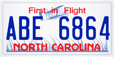NC license plate ABE6864