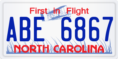 NC license plate ABE6867