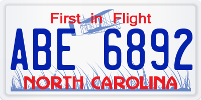 NC license plate ABE6892