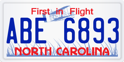 NC license plate ABE6893