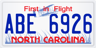 NC license plate ABE6926