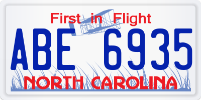 NC license plate ABE6935