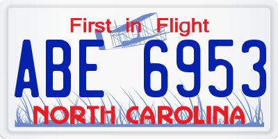 NC license plate ABE6953