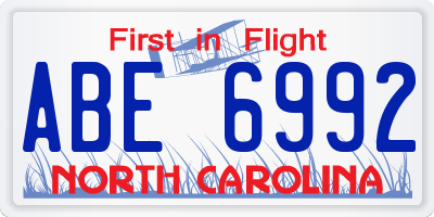 NC license plate ABE6992