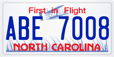 NC license plate ABE7008