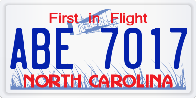 NC license plate ABE7017