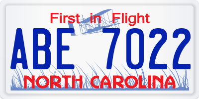 NC license plate ABE7022