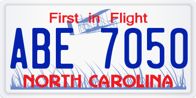 NC license plate ABE7050