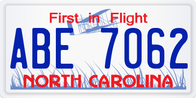 NC license plate ABE7062