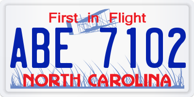 NC license plate ABE7102