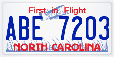 NC license plate ABE7203