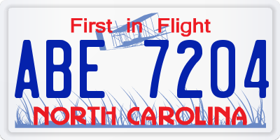 NC license plate ABE7204