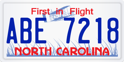 NC license plate ABE7218