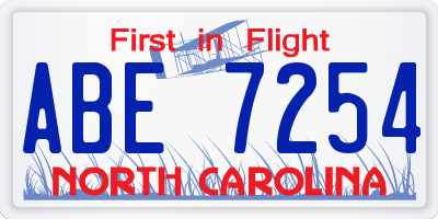 NC license plate ABE7254