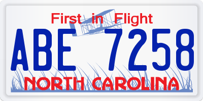 NC license plate ABE7258