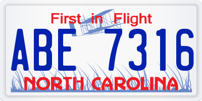 NC license plate ABE7316