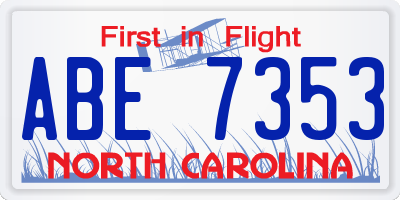 NC license plate ABE7353