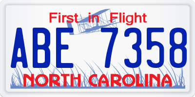 NC license plate ABE7358
