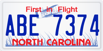 NC license plate ABE7374